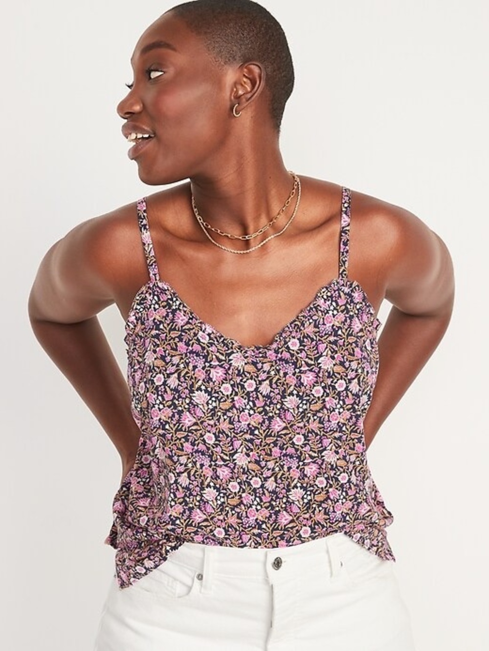 Old Navy women’s ruffle floral tank top cami blouse size xl